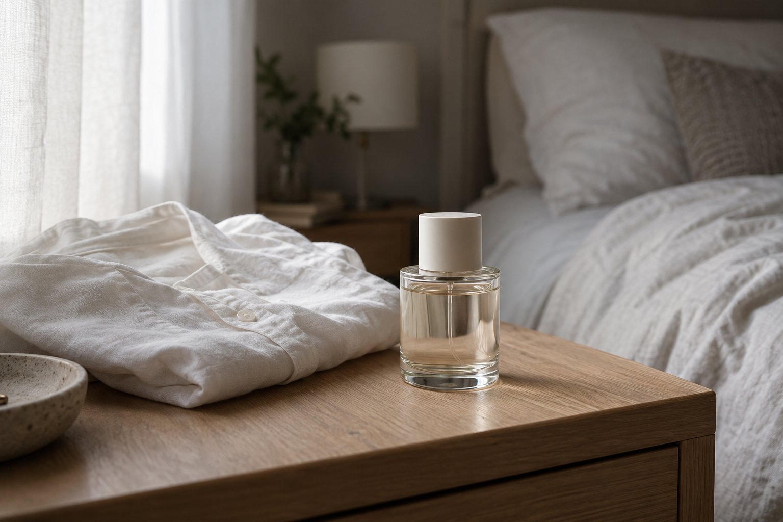 Flakon perfum i jasna bawełna